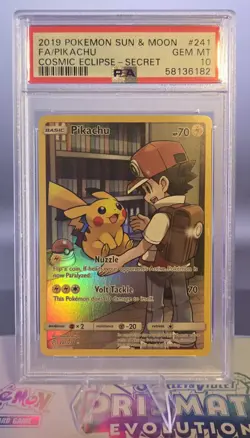 2019 POKEMON - SUN & MOON - COSMIC ECLIPSE SECRET #241 FULL ART PIKACHU PSA 10 - Image 1