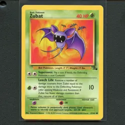 Pokemon TCG Zubat 57/62 WotC Fossil Unlimited Regular Common Card EN-LP 1999 - Image 1