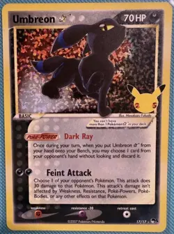 Pokemon TCG Celebrations 25th Anniversary Umbreon Gold Star Card 17/17 - Image 1
