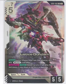 Gundam Card Game - Justice Gundam GD01-066 LR Raw Near Mint/Mint - Image 1