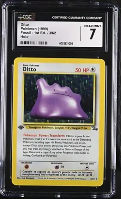1999 Pokemon Ditto Fossil Holo 1st Edition 3/62 CGC 7 - Image 1