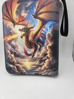 Pokemon Flaming Card Binder w/50 Sleeves Zip Closure & Wrist Band New! - Image 2