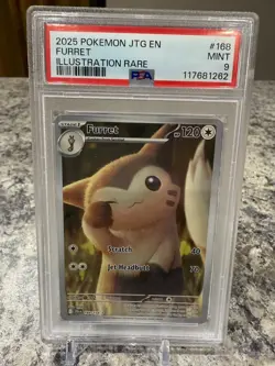 2025 POKEMON JTG EN-JOURNEY TOGETHER ILLUSTRATION RARE #168 FURRET PSA 9 - Image 1
