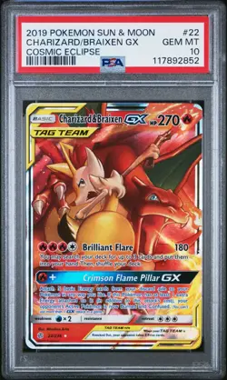 PSA 10 GEM MINT Charizard & Braixen GX 22/236 Pokemon Cosmic Eclipse - Image 1