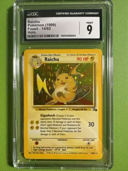 CGC 9 MINT Raichu 1999 Fossil 14/62 Holo Pokemon Card psa - Image 1
