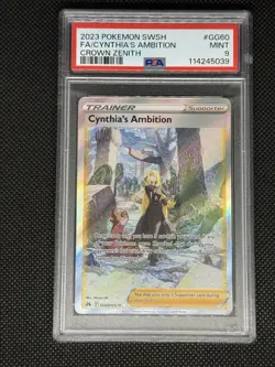 2023 POKEMON SWORD & SHIELD CROWN ZENITH #GG60 FULL ART/CYNTHIA'S AMBITION PSA 9 - Image 1