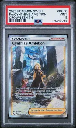 2023 POKEMON SWORD & SHIELD CROWN ZENITH #GG60 FULL ART/CYNTHIA'S AMBITION PSA 9 - Image 3