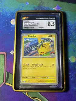 2024 Pokemon World Championships Pikachu Black Star Promo #190 CGC 8.5+ Guard 🔥 - Image 1