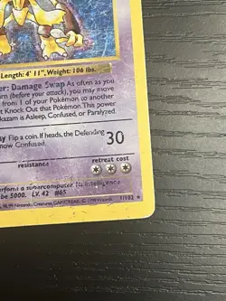 Pokemon TCG Alakazam 001/102 Base Set (Shadowless) Vintage Holo  WOTC 1999 HP - Image 5