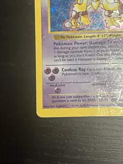 Pokemon TCG Alakazam 001/102 Base Set (Shadowless) Vintage Holo  WOTC 1999 HP - Image 6