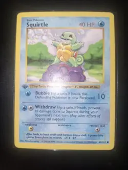 Pokemon Squirtle TCG Base Set 1st Edition Common Card 63/102 MP - Image 1