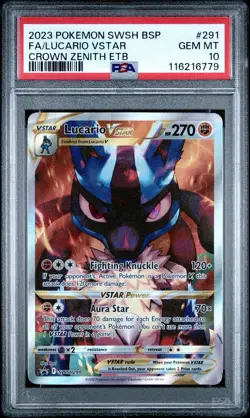 PSA 10 GEM MINT 2023 POKEMON SWSH BLACK STAR PROMO #291 FA/LUCARIO VSTAR CROWN Z - Image 1