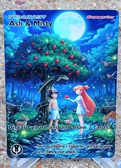 Pokemon Ash & Misty Anima Waifu Sexy Doujin ACG DIY Trainer Full Art Card Holo - Image 1
