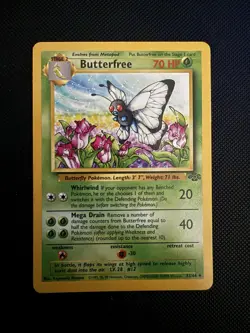Butterfree Pokemon Card 70 HP Whirlwind Mega Drain Attack Vintage - Image 1