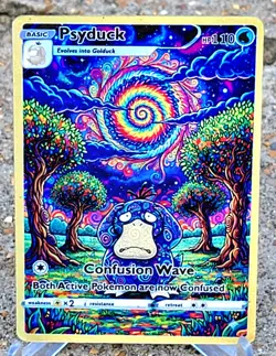 Pokemon Psyduck GX Anima Waifu Sexy Doujin ACG DIY Full Art Card Holo - Image 1