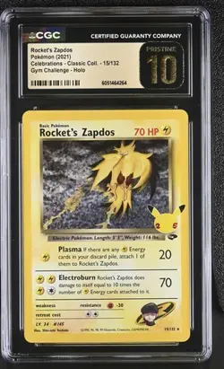 PRISTINE CGC 10 ROCKET'S ZAPDOS 15 HOLO BLEED CELEBRATIONS CLASSIC POKEMON - Image 1