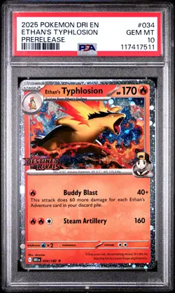 2025 POKEMON DRI EN-DESTINED RIVALS PRERELEASE #034 ETHAN'S TYPHLOSION PSA 10 - Image 1