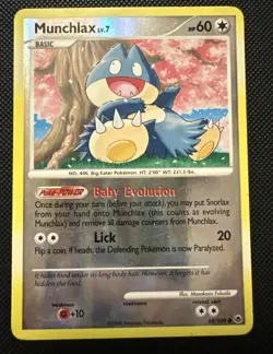 1x Munchlax 68/100 Majestic Dawn Pokemon Reverse Holo Diamond Pearl Card - Image 1