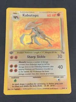 KABUTOPS Pokemon Card - 1999 WOTC - 1st Edition - Fossil - 9/62 - HOLO RARE - HP - Image 1