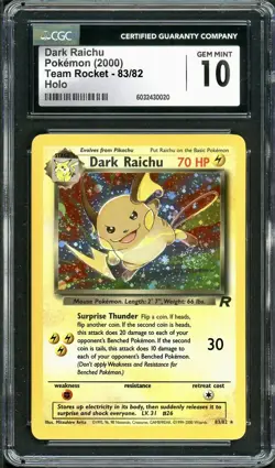 CGC 10 Dark Raichu Team Rocket 83/82 Holo Secret Rare Pokemon Card SWIRL psa - Image 1