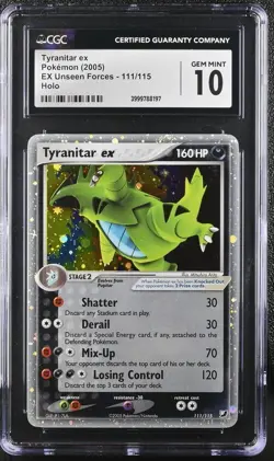 CGC 10 TYRANITAR EX UNSEEN FORCES 111 HOLO POKEMON 2005 GEM MINT - Image 1