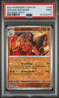 2024 POKEMON TWM EN-TWILIGHT MASQUERADE REVERSE HOLO #100 HISUIAN ARCANINE PSA 9 - Image 1