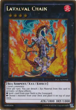Yugioh! LP Lavalval Chain - PGL2-EN044 - Gold Rare - Unlimited Edition Lightly P - Image 1