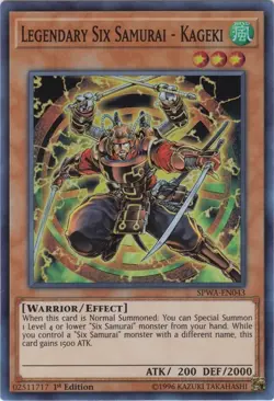 Yugioh! LP Legendary Six Samurai - Kageki - SPWA-EN043 - Super Rare - 1st Editio - Image 1