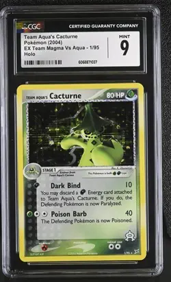 POKEMON CGC MINT TEAM AQUA'S CACTURNE HOLO 1/95 EX TEAM MAGMA VS TEAM AQUA 2004 - Image 1