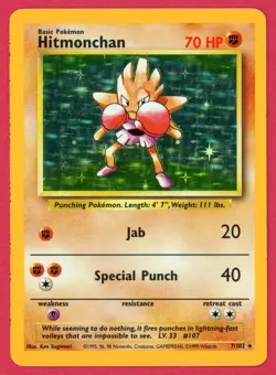 Hitmonchan Holo Base Set Unlimited 7/102 Pokemon Card Rare WOTC MP - Image 1