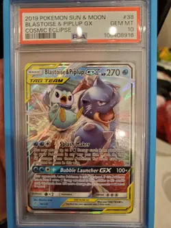 2019 Pokemon Sun & Moon Blastoise Piplup GX Cosmic Eclipse #38/236 Gem MT PSA 10 - Image 1