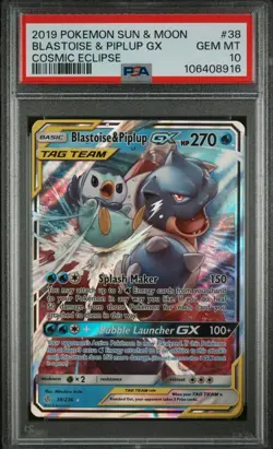 2019 Pokemon Sun & Moon Blastoise Piplup GX Cosmic Eclipse #38/236 Gem MT PSA 10 - Image 3