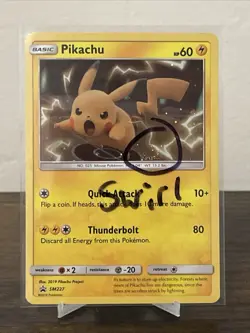 SWIRL Pikachu SM227 Holo LP Pokemon Card Black Star Promo - Image 1