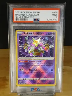 2022 Pokemon SWSH Radiant Alakazam Silver Tempest #059 - PSA MINT 9 - Image 1