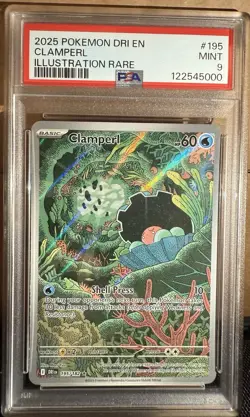 2025 POKEMON DRI EN-DESTINED RIVALS ILLUSTRATION RARE #195 CLAMPERL PSA 9 - Image 1