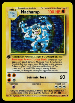 Machamp 8/102 1st Edition 4th Print Pokemon Card Base Set 1999-2000 WOTC Holo UK - Image 1