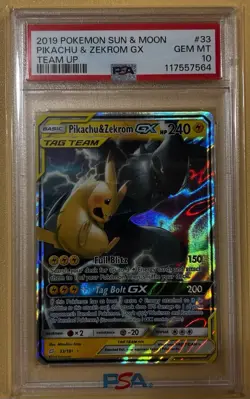 2019 POKEMON SUN & MOON TEAM UP #33 PIKACHU & ZEKROM GX PSA 10 *NEW CERT* - Image 1