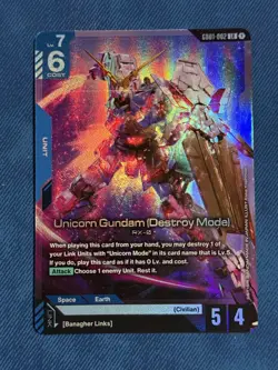 Gundam Card Game Newtype Rising Unicorn Gundam (Destroy Mode) GD01-002 LR - Image 1
