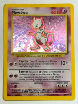 Pokemon Mewtwo Base Set Holo Rare Card 10/102, LP - Image 1