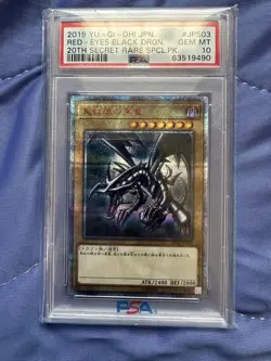 Yu Gi Oh Red Eyes Black Dragon PSA 10 20th Secret Rare Japan OCG Card - Image 1
