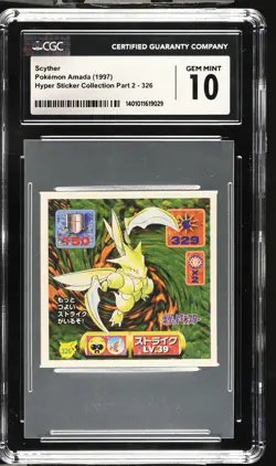1997 Pokemon Amada Scyther #326 Hyper Sticker Collection Part 2 CGC 10 - Image 1