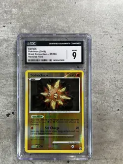 Pokemon Card Solrock Rev Holo CGC 9 Mint, Great Encounters 85/106, 2008 (1) - Image 1