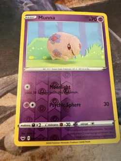 REVERSE HOLO Munna 087/202 NM / M Asako Ito Crocheted Sword Shield Pokemon Card - Image 1