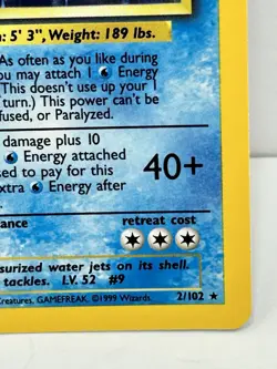 1999 Pokemon TCG Blastoise Base Set Holo Unlimited Rare Card 2/102 - Image 5