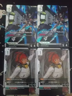 2x Gundam Aerial Rebuild GD01-067 LR , 2x Suletta Mercury ST01 Gundam Card Game - Image 1