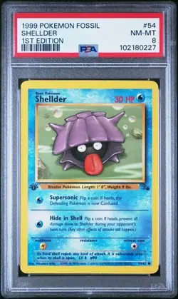 PSA 8 SHELLDER 54 FOSSIL 1ST EDITION POKEMON VINTAGE NM MINT - Image 1