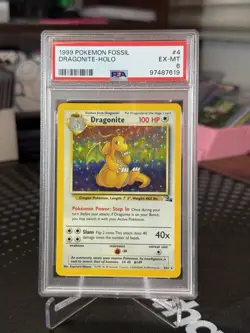 1999 Pokemon Fossil Dragonite Holo 4 PSA 6 - Image 1