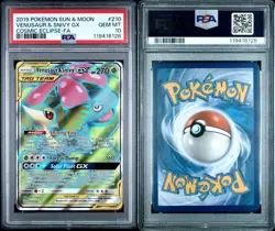 2019 POKEMON SUN & MOON COSMIC ECLIPSE #210 FULL ART/VENUSAUR & SNIVY GX PSA 10 - Image 2