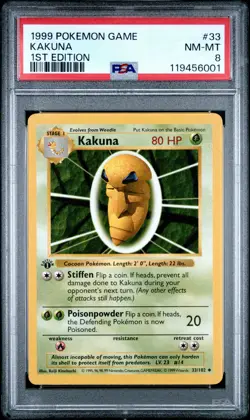 1999 First 1st Edition Kakuna #33/102 Shadowless Pokemon Game Base Set PSA 8 - Image 1