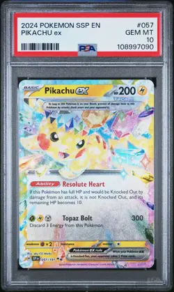 Pokemon Pikachu EX 2024 Surging Sparks Double Rare Card 057/191 PSA 10 GEM - Image 1